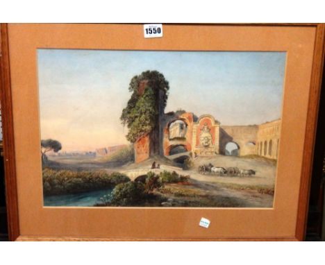 R. C. French (19th century), Fountain on the road near Frascati, watercolour, bears inscription on label on reverse, 29cm x 4