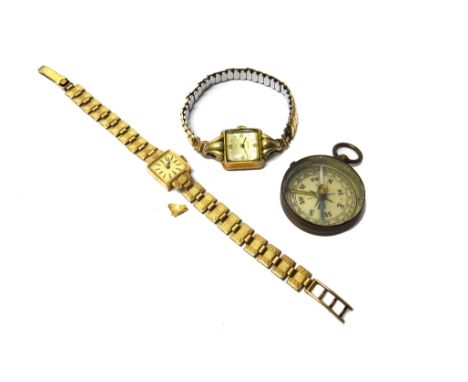 A lady's 9ct gold Verity bracelet wristwatch, the signed square dial, with black baton shaped numerals, the bracelet in a pan