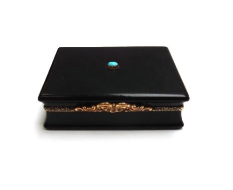 A tortoiseshell, gold and turquoise mounted snuff box, 19th century, with internal paper note reading 'Presented by Napoleon 