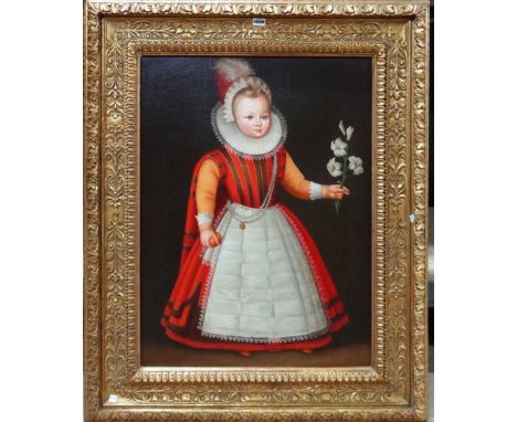 Dutch School (20th century), Portrait of a child in 16th century dress, oil on canvas, 78cm x 58cm.