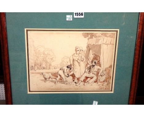 G. R. Lewis (19th century), The shoe shiner, pen, ink and sepia wash, signed and dated 1829, together with a similar work of 