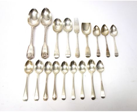 Silver table flatware, comprising; a pair of Victorian double struck fiddle, thread and shell pattern tablespoons, London 184