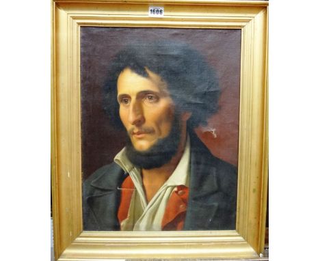 Continental School (19th century), Portrait of a peasant man; Portrait of a peasant girl, two, oil on canvas, the larger 46cm