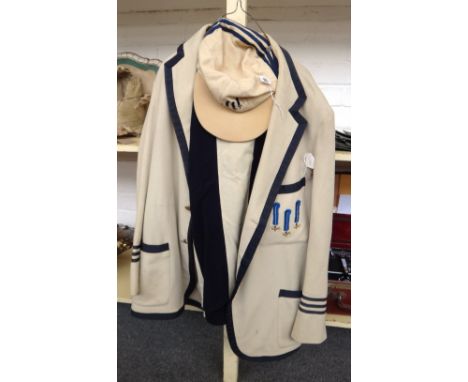 A Vintage sports blazer and cap, early-mid 20th century, possibly Rugby Union or Cricket embroidered with The Prince of Wales