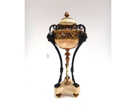 An Empire style marble and ormolu mounted pot pourri vase and cover, late 19th/early 20th century, with pineapple finial over