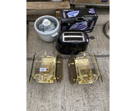 AN ASSORTMENT OF ITEMS TO INCLUDE TWO LIGHT FITTINGS, A TOASTER AND AN IRON ETC 