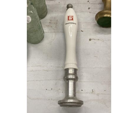 AN ALUMINIUM AND CERAMIC WHITBREAD BAR PUMP 