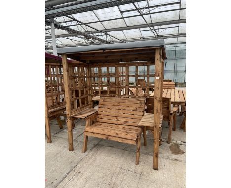 AN AS NEW EX DISPLAY CHARLES TAYLOR TWO SEATER GARDEN ARBOUR WITH CANOPY *PLEASE NOTE VAT TO BE ADDED TO THE HAMMER PRICE ON 