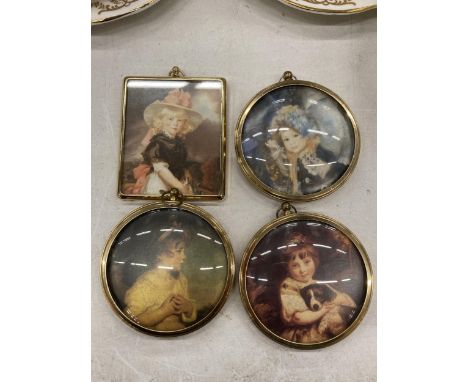FOUR VINTAGE PRINTED PORTRAIT MINIATURES 