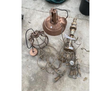 A LARGE VINTAGE LIGHT FITTINGS AND TWO VINTAGE STYLE LIGHT FITTINGS ETC 