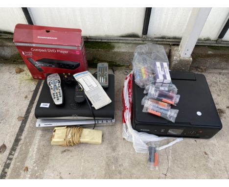 AN ASSORTMENT OF ITEMS TO INCLUDE A CANON PRINTER, SKY BOX AND COMPACT DVD PLAYER ETC 