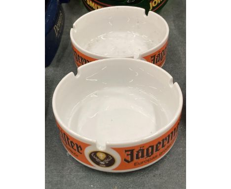 TWO JAGERMEISTER CERAMIC ASHTRAYS 