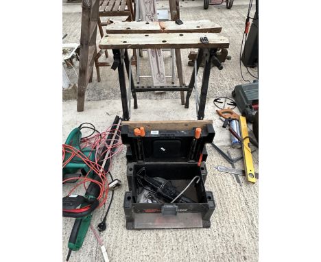 A FOLDING WORK MATE AND A BLACK AND DECKER TOOL BOX WITH WORKMATE 