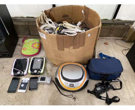 AN ASSORTMENT OF ITEMS TO INCLUDE CAMERAS, MOBILE PHONES AND A CD PLAYER ETC 