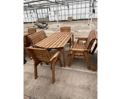 AN AS NEW EX DISPLAY CHARLES TAYLOR PATIO SET TO INCLUDE OVAL TABLE, TWO CHAIRS AND TWO TWO SEATER BENCHES *PLEASE NOTE VAT T