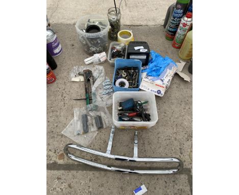 AN ASSORTMENT OF TOOLS TO INCLUDE DRILL BITS AND SPANNERS ETC 