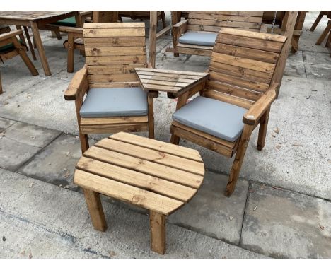 AN AS NEW EX DISPLAY CHARLES TAYLOR PATIO SET COMPRISING OF TWO CHAIRS, A COFFEE TABLE AND AN ARM REST TABLE*PLEASE NOTE VAT 