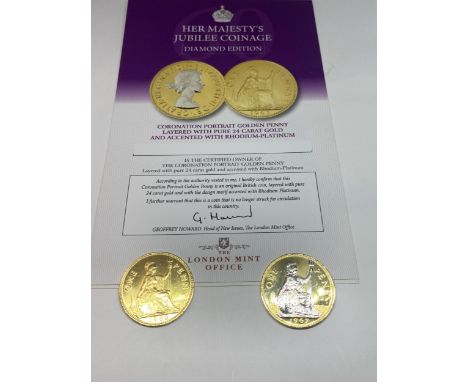 A UK LONDON MINT , CORONATION PORTRAIT AND BRITANNIA PENNIES 
