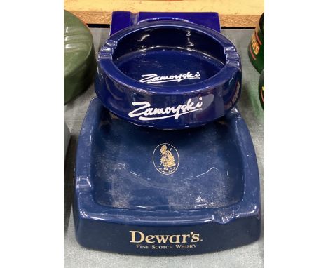 THREE CERAMIC ASHTRAYS TO INCLUDE MARTINI, DEWARS AND ZAMOYSKI 
