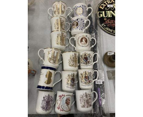 A COLLECTION OF COMMEMORATIVE MUGS AND CUPS TO INCLUDE ROYAL DOULTON AND ROYAL WORCESTER 