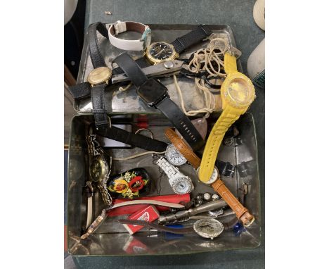 A BOX OF ASSORTED WATCHES, TIMEX ETC 