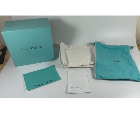 A TIFFANY &amp; CO CLOCK / JEWELLERY BOX WITH CLOTH AND MANUAL, BOX LENGTH 16CM 