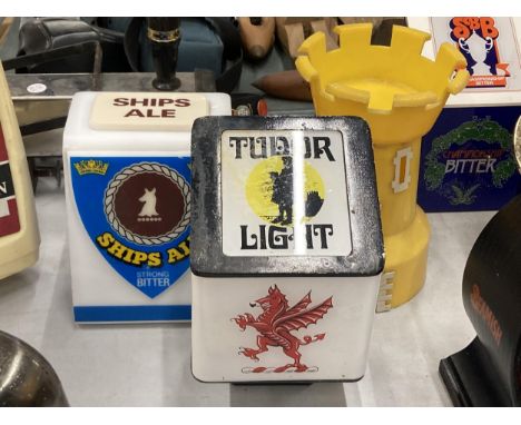 THREE RARER LAGER BEER FONTS TO INCLUDE SHIPS ALE, BRAINS TUDOR LIGHT AND CASTLE 