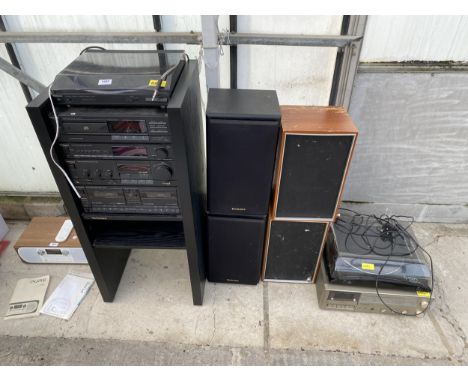 AN ASSORTMENT OF STEREO ITEMS TO INCLUDE TECHNICS AMPLIFIER, CD PLAYER AND SPEAKERS ETC 