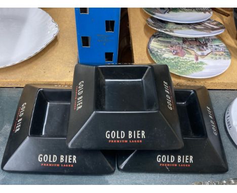 THREE GOLD BIER CERAMIC PYRAMID ASHTRAYS 