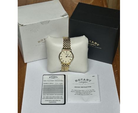 A GENTS ROTARY WRIST WATCH WITH PAPERWORK AND ORIGINAL BOX 