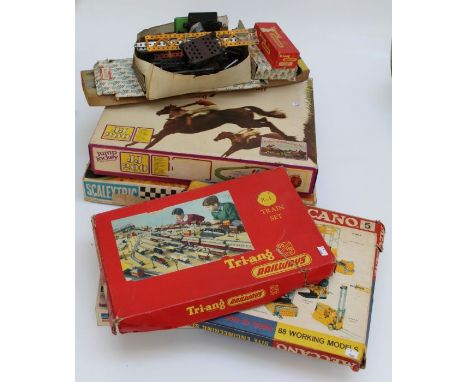 A Scalextric 69 GT speed model motor racing set, together with a jump jockey electric steeplechase game, a Meccano No 5 set, 