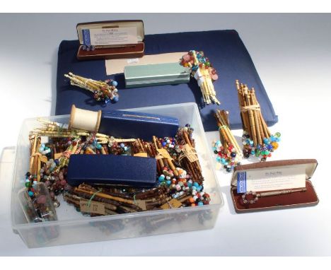A comprehensive collection of lace makers requisites. The collection includes five cased commemorative silver bobbins. Fifty 