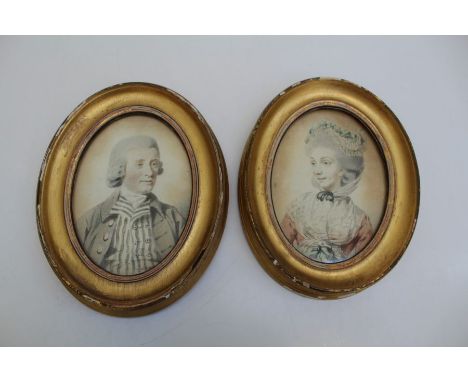 A pair of late 18th century bust length portrait miniatures of a Nobleman and companion. Each in period costume, watercolours