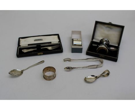 A cased Victorian silver dessert fork in Napier pattern with monogram, London 1870, George Angel. Patent Diamond registration