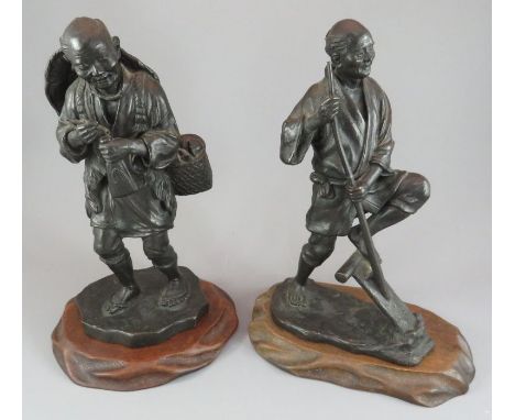 Two well cast and modelled nineteenth century Oriental bronze figures. One depicts a man with a pipe and the other a man work