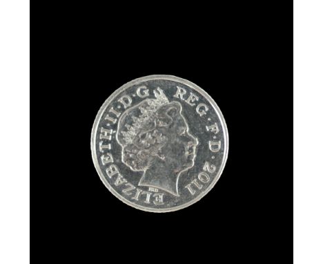 A 2011 GB ten pence coin, Elizabeth II 4th portrait; Royal Shield, nickel plated steel, [The issue date for nickel-plated ste