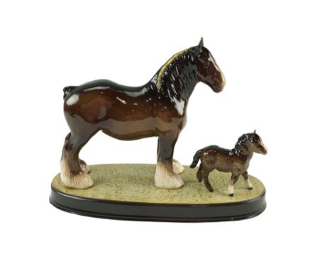 A Beswick shire mare and foal, impressed 5 to base, 33 x 25 cm, (foal horse detached from base)