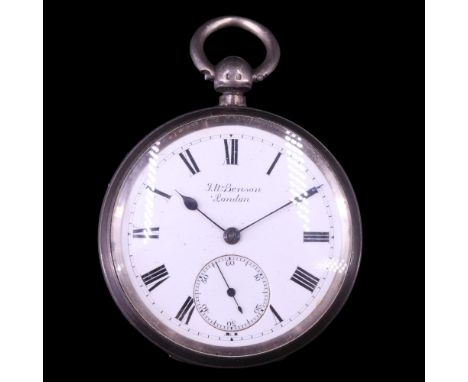 A Victorian silver key-wound "Ludgate" watch, Patent No 4658, by J W Benson, "by warrant to H M the Queen, Ludgate Hill, Lond