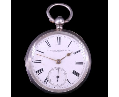 A Victorian silver key-wound pocket watch by Stewart Dawson &amp; Co of Liverpool, having an enamel face with Roman numerals,