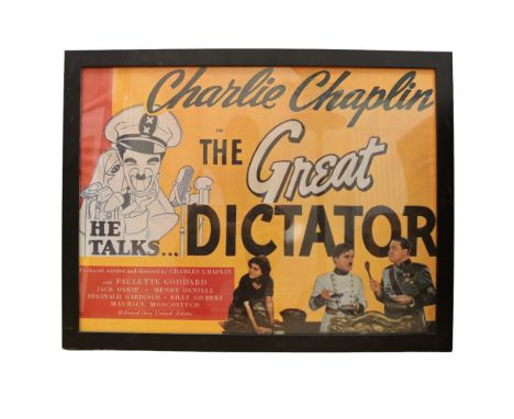 A Charlie Chaplin 'The Great Dictator' reproduction film poster, in ebonised frame under glass, 67 x 87 cm overall