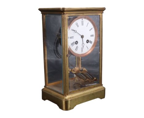 A late 19th Century Japy Frères four-glass brass mantle clock having a two-train movement, Breguet hands, mercury compensatin