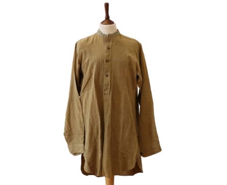 A Second World War British army officer's collarless shirt with half front opening