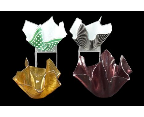 Four large glass handkerchief bowls, tallest 20 cm