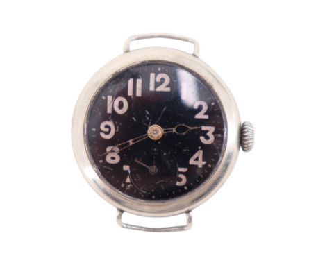 A Great War British army issue wristwatch by Lanco (Langendorf Watch Company), the case back bearing War Department broad arr