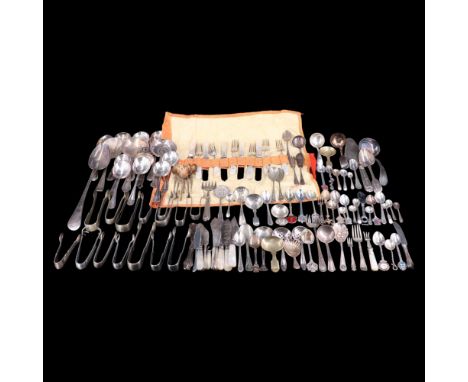 A quantity of Victorian and later electroplate flatware including Queen's pattern forks and spoons, berry spoons, caddy spoon