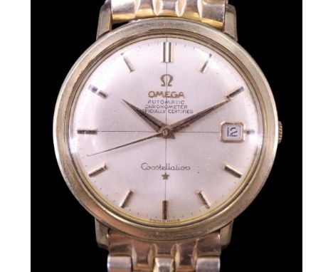 A 1966 Omega Constellation wristwatch, having a calibre 561 automatic chronometer movement and radially-brushed silver face w