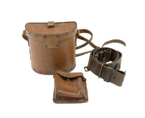 A British Army / Home Guard 1939 Pattern leather belt, binoculars pouch and pistol ammunition pouch