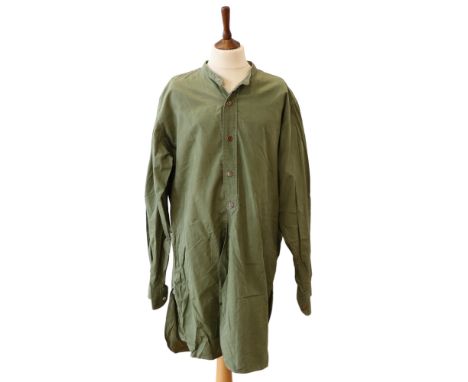 A Second World War army officer's Van Heusen "Service" jungle / olive green collarless shirt, its label inscribed "These shir