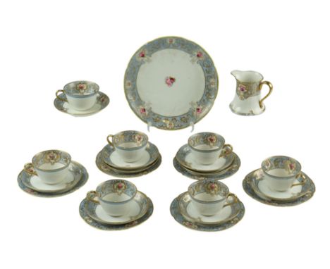 A Noritake floral-enamelled and raised-gilt decorated tea set