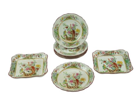 A small quantity of late 19th / early 20th Century Copeland late Spode "Bird Of Paradise" dinnerware comprising six small pla
